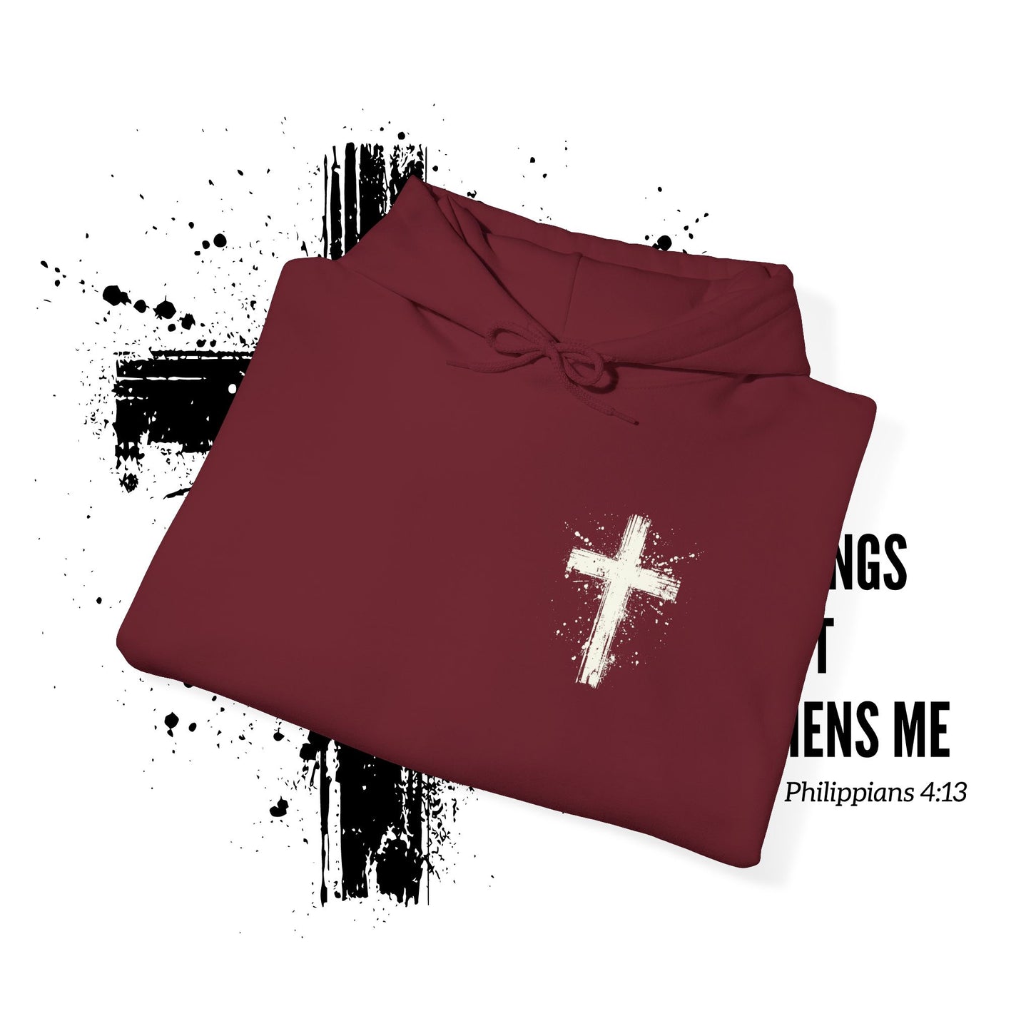 Christian Cross Paint Splatter Hoodie - Philippians 4:13