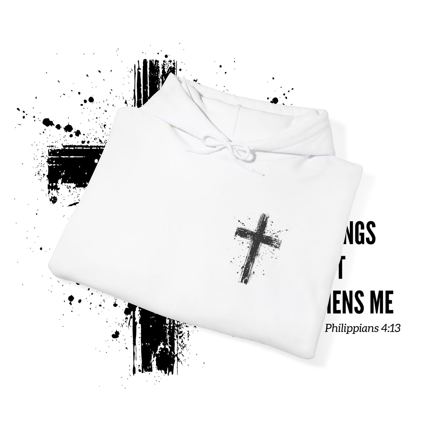 Christian Cross Paint Splatter Hoodie - Philippians 4:13