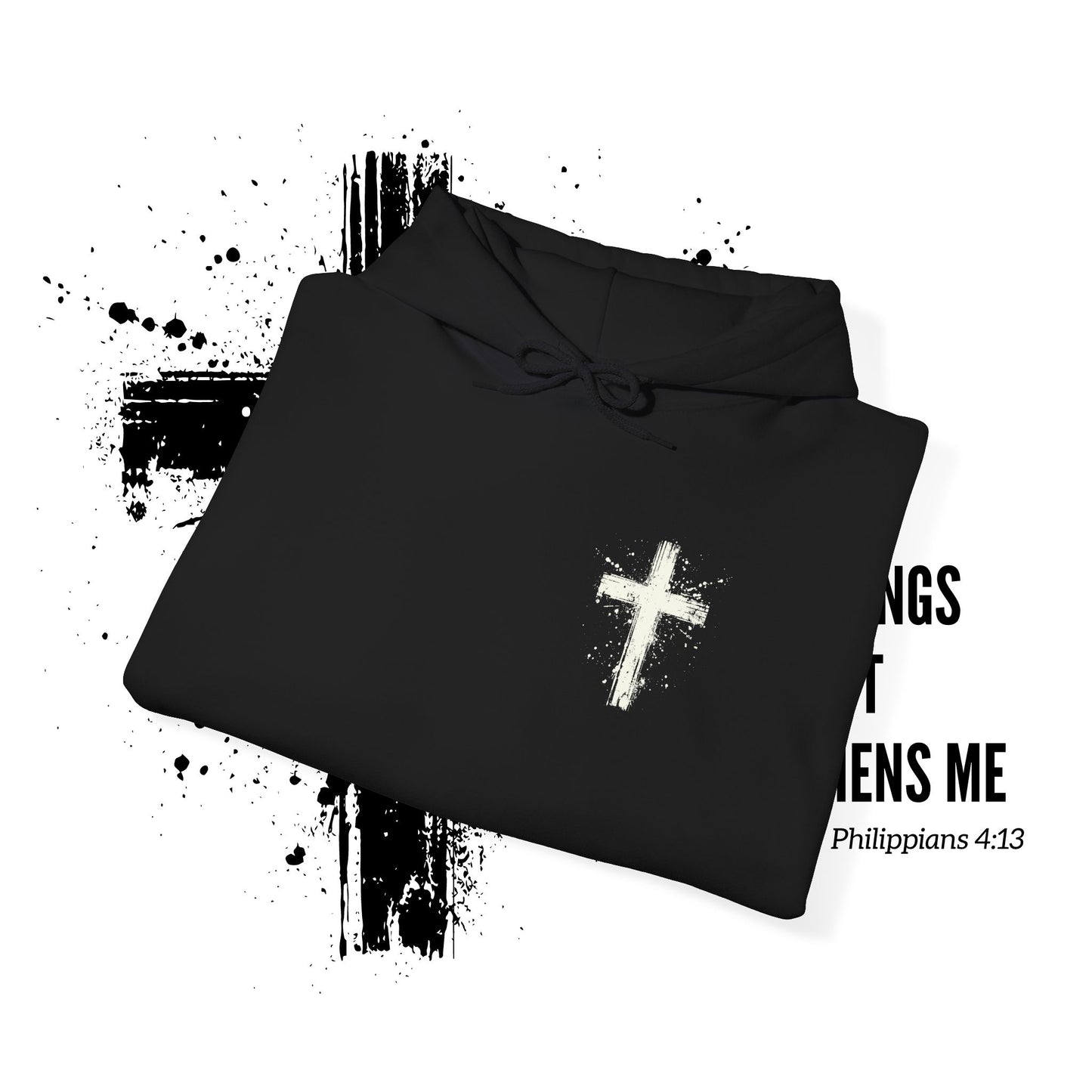 Christian Cross Paint Splatter Hoodie - Philippians 4:13