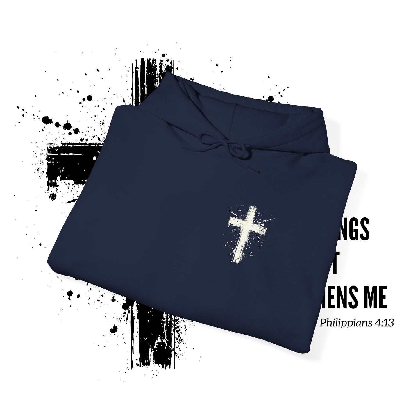 Christian Cross Paint Splatter Hoodie - Philippians 4:13