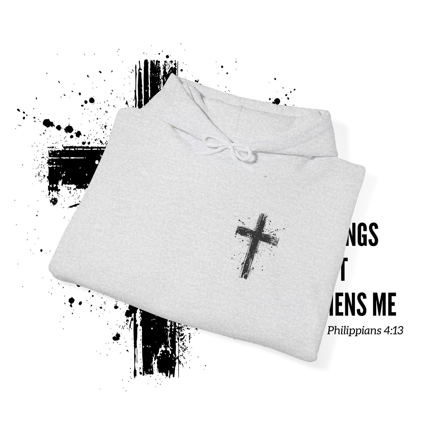 Christian Cross Paint Splatter Hoodie - Philippians 4:13